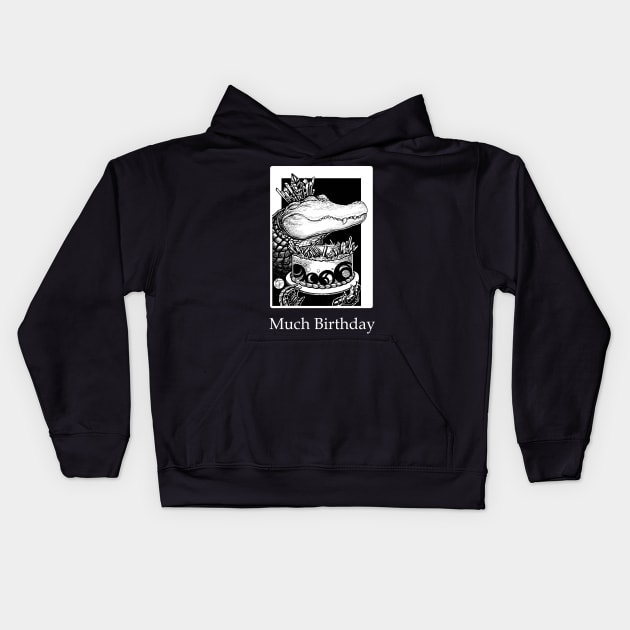 Alligator & Crystal Cake - Much Birthday - White Outlined Version Kids Hoodie by Nat Ewert Art